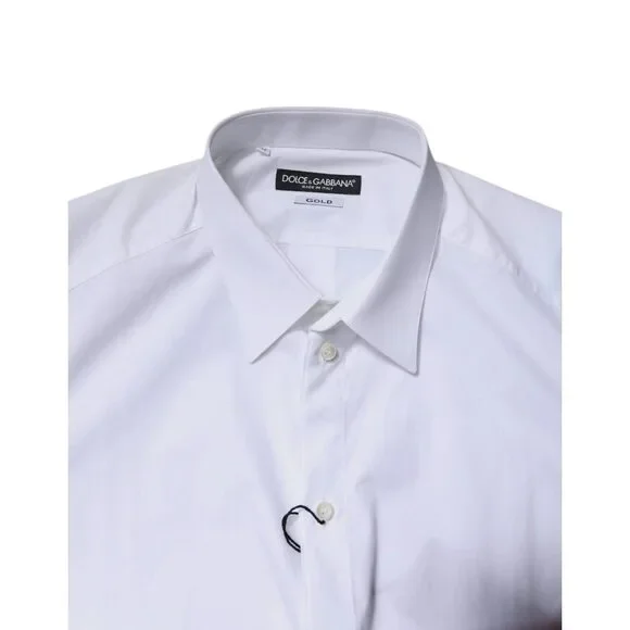 Dolce & Gabbana White Cotton GOLD Dress Formal Shirt